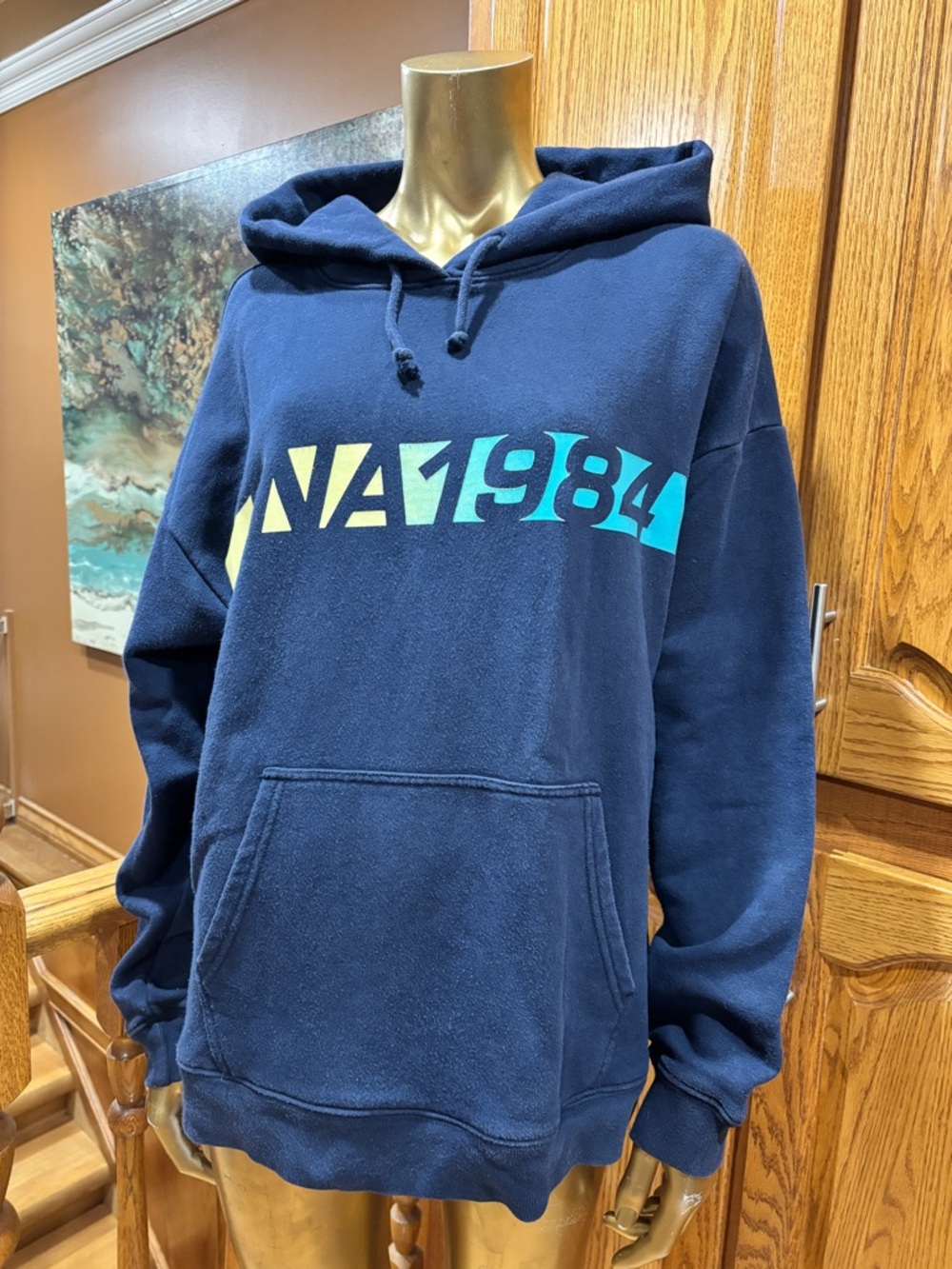 TNA Navy Hoodie with Yellow and Teal '1984' Graphic